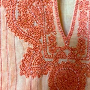 Beautiful knee length cotton dress - embroidered and made in India.  Size L